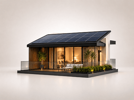 Casa con impianto fotovoltaico sul tetto